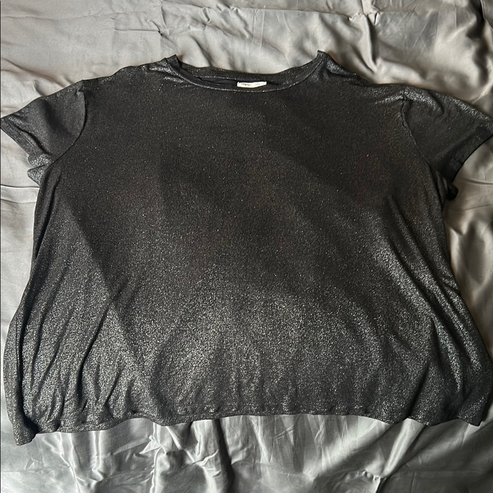 Edgely Shimmering Black Boxy Short Sleeve Tee